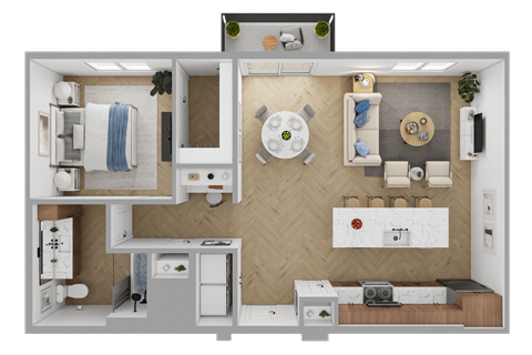 Floor plan for 1 bed, 1 bath, 836 sqft
